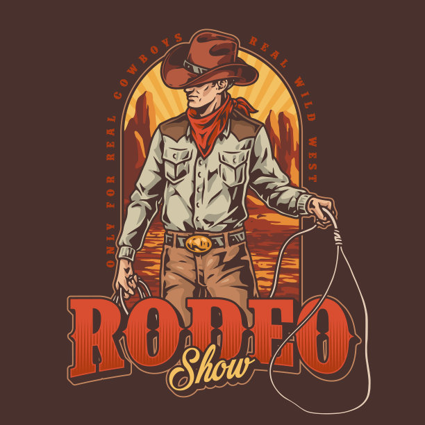 牛仔竞技表演老式传单五颜六色图片下载