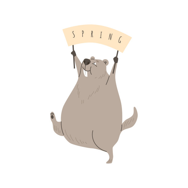 滑稽可笑的土拨鼠奔跑与春旗头顶平坦的风格图片下载