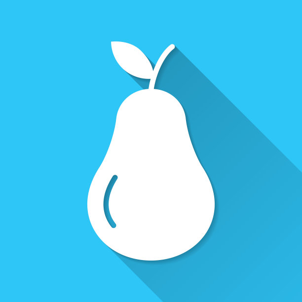 梨。图标在蓝色背景-平面设计与长阴影图片下载