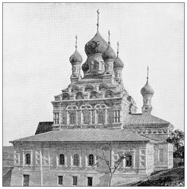 耶路撒冷和周围环境的古董旅行照片:俄罗斯教堂，橄榄图片下载