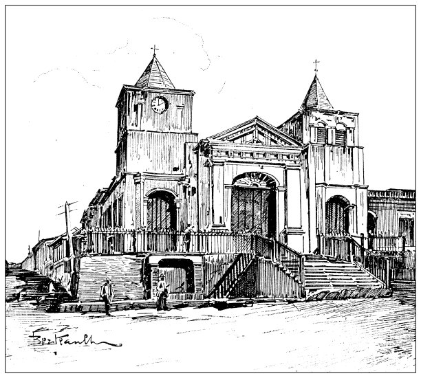 古画:古巴圣地亚哥，圣母受难教堂图片下载