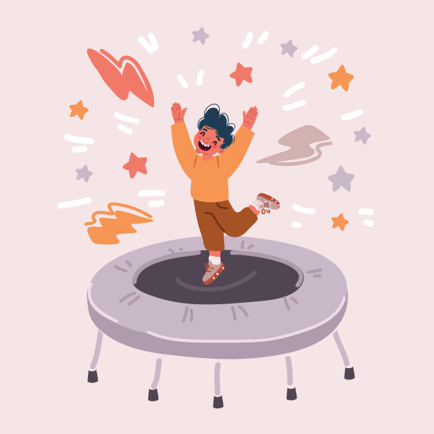 矢量插图的快乐男孩蹦床上跳图片下载