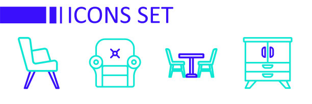 设置线抽屉柜，桌子与椅子，扶手椅和图标。向量图片下载