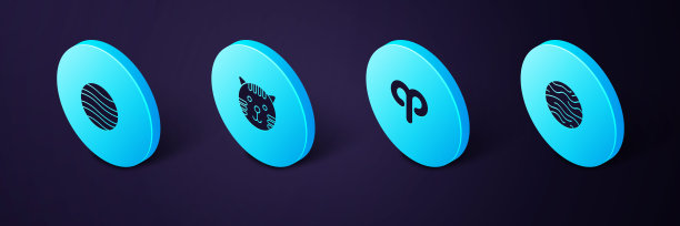 设置等距行星金星，白羊座十二宫，老虎和木星图标。向量图片下载