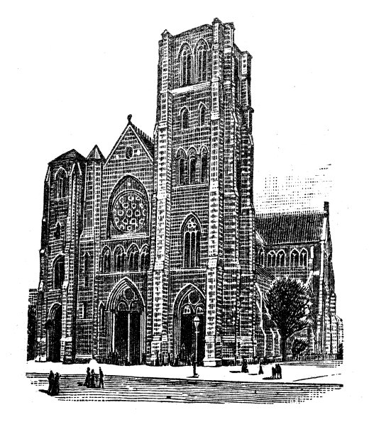 美国，马萨诸塞州地标和公司的古董插图:波士顿，圣十字大教堂图片下载