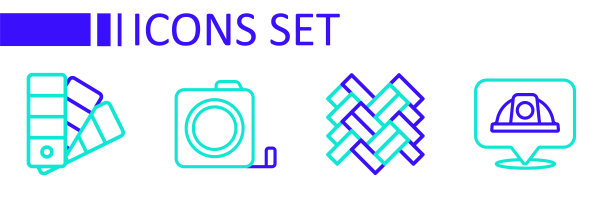 设置线工人安全帽，拼花，轮盘赌建设和调色板指导图标。向量图片下载