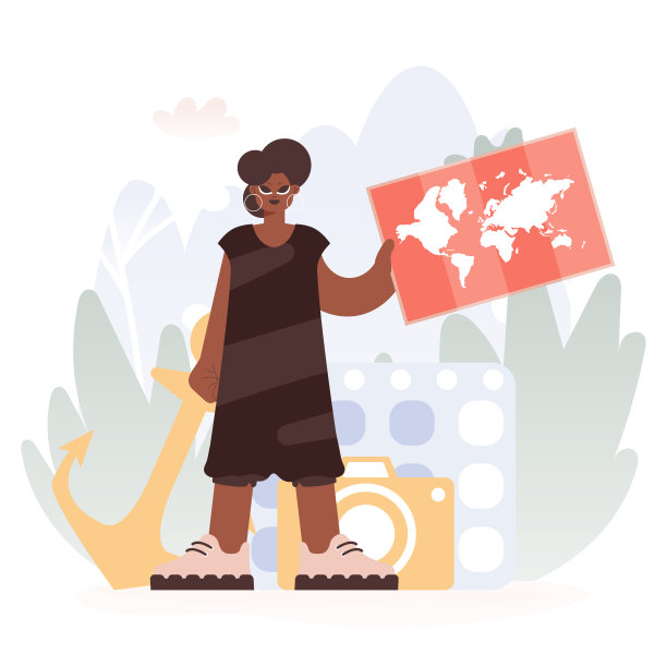 手持图表的年轻女士，揭示未被使用的天际线，掌握旅行的经验和看世界的魅力。图片下载
