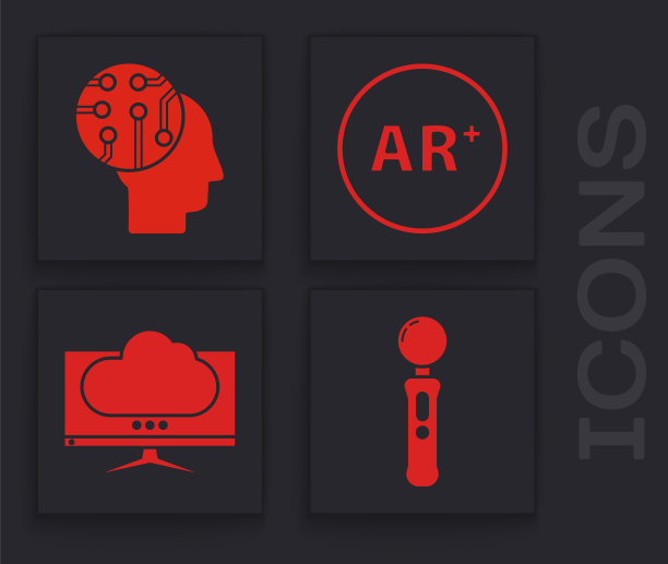 设置手柄，人脑作为数字电路板，Ar，增强现实和电脑显示器屏幕图标。向量图片下载