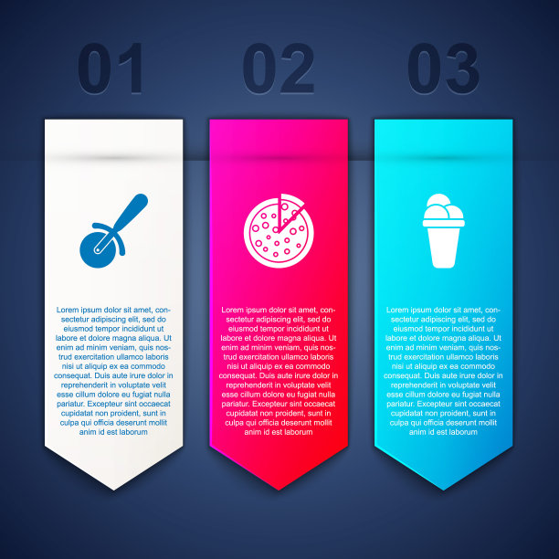 准备好比萨刀和冰淇淋。业务信息图表模板。向量图片下载