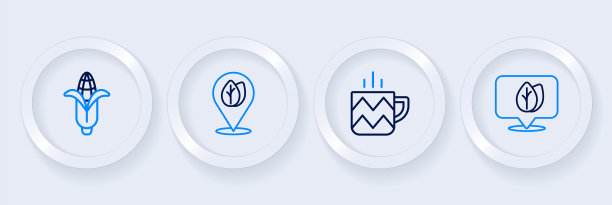 设置线位置与叶子，茶杯，和玉米图标。向量图片下载