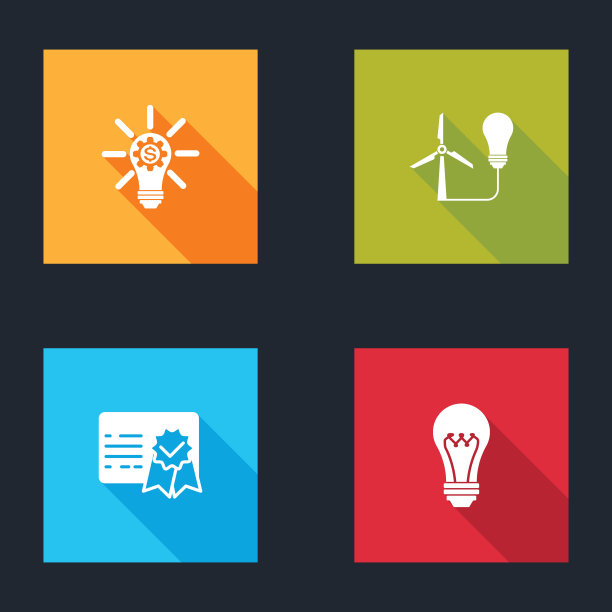设置灯泡齿轮，风力涡轮机，证书模板和图标。向量图片下载