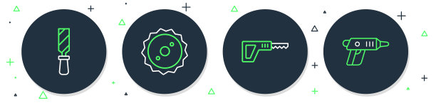 设有圆锯片，往复，金属锉刀和电动螺丝刀图标。向量图片下载