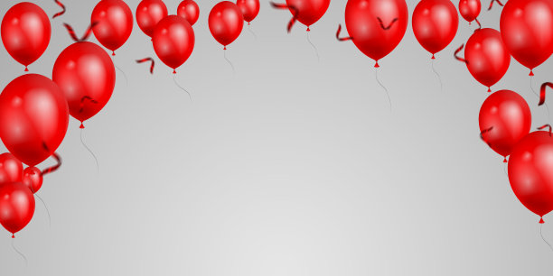 庆祝背景与光泽的红色气球和丝带图片下载