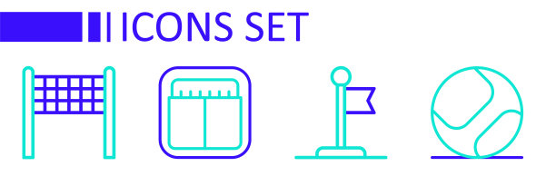 设置线棒球，旗帜，运动机械记分牌和排球网图标。向量图片下载