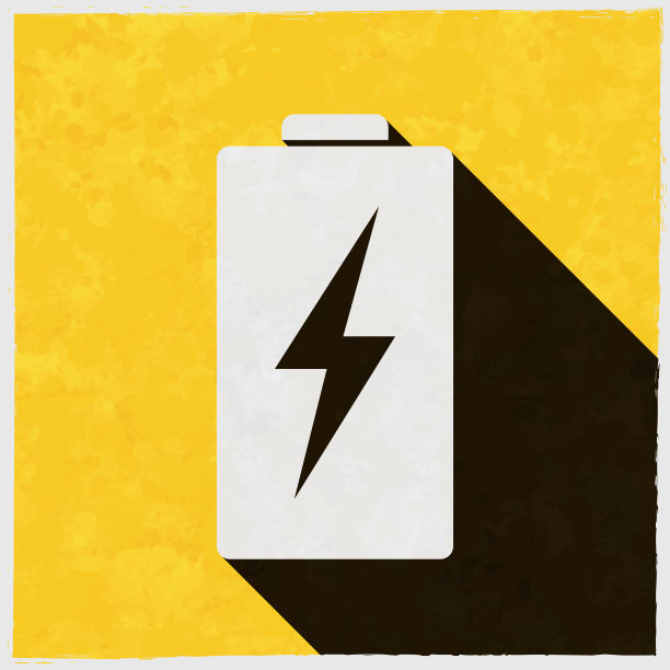 电池充电。图标与长阴影的纹理黄色背景图片下载