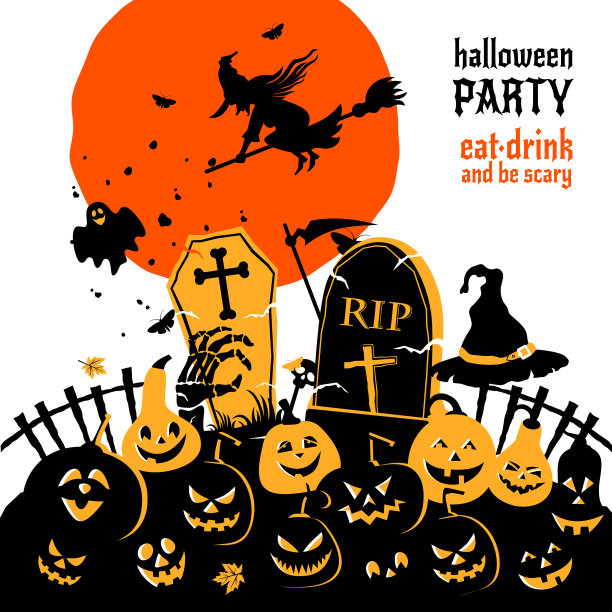 万圣节快乐南瓜月亮和蝙蝠女巫图片下载