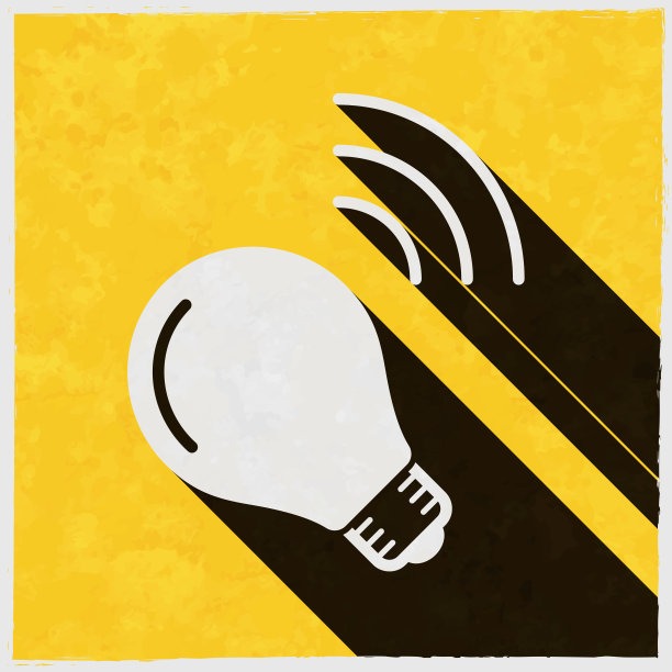 聪明的灯泡。图标与长阴影的纹理黄色背景图片下载