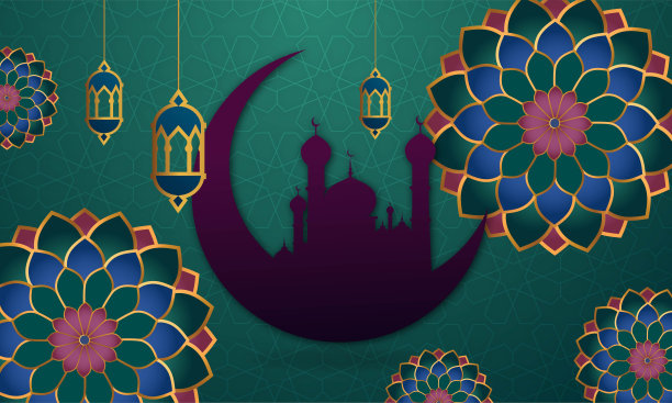 伊斯兰清真寺的阿拉伯装饰图案背景，为斋月卡里姆设计贺卡图片下载