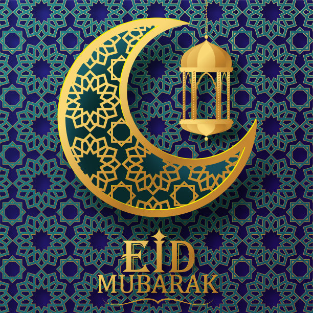 开斋节穆巴拉克与新月和清真寺图片下载