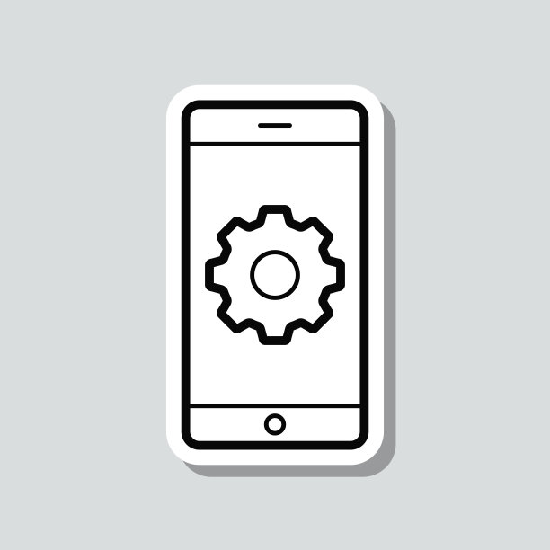智能手机设置-齿轮。图标贴纸在灰色背景图片下载