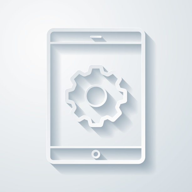 平板电脑设置-齿轮。空白背景上剪纸效果的图标图片下载
