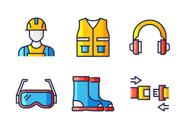 与工作安全相关的直线图标。向量符号说明。图片下载