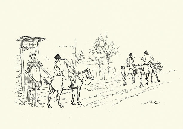 骑手们离开传统的英国乡村酒馆，维多利亚时代图片下载