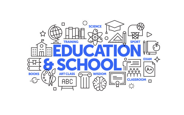 教育与学校相关的网页横幅线条风格。现代线性设计矢量插图的网站横幅，网站标题等。图片下载