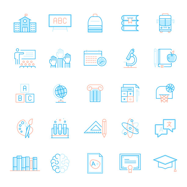 与教育相关的直线图标集。简单轮廓符号图标。图片下载