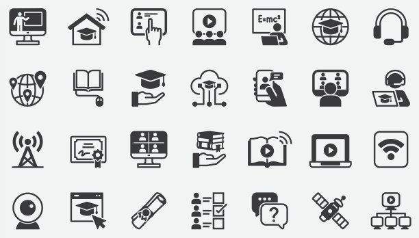 电子学习，教育，在线，教育从家里，概念图标图片下载