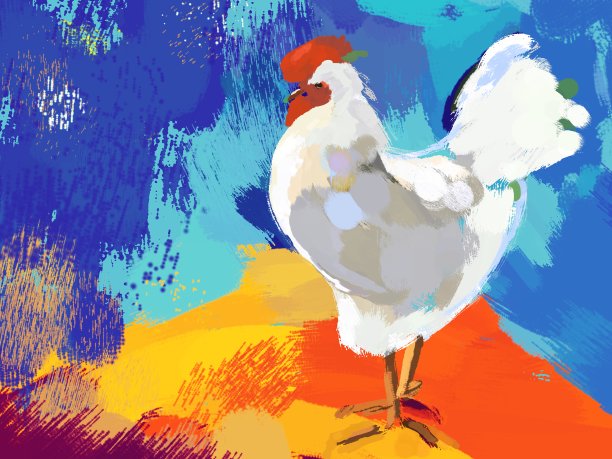 在明亮的背景上画一只白色公鸡的图画图片下载