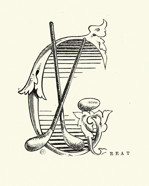 大写字母G设计，棒极了，曲棍球棒，维多利亚时代的插图图片下载
