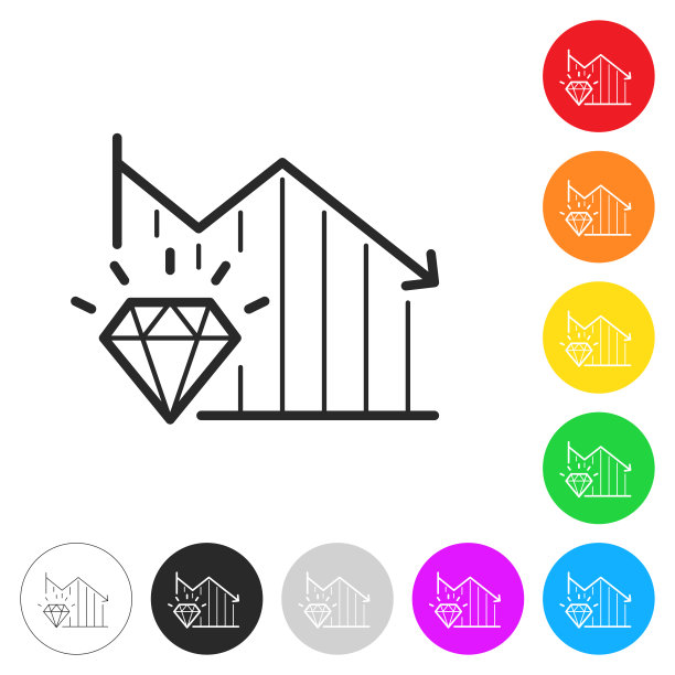 下降图表与钻石。彩色按钮上的图标图片下载