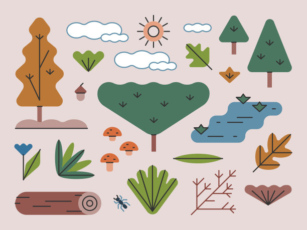 林地树木和植物-亮线系列图片下载