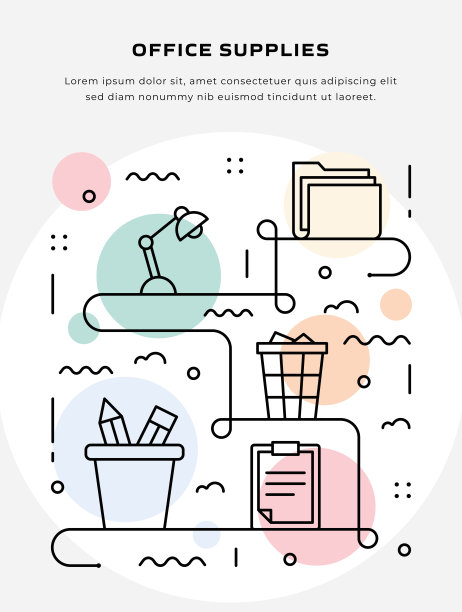 海报，传单，网页横幅模板的办公用品细线插图图片下载