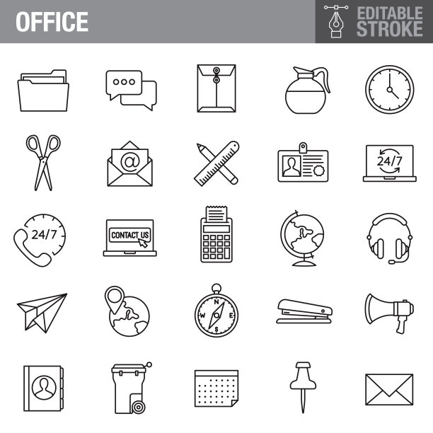 办公和商业可编辑的笔触图标设置图片下载