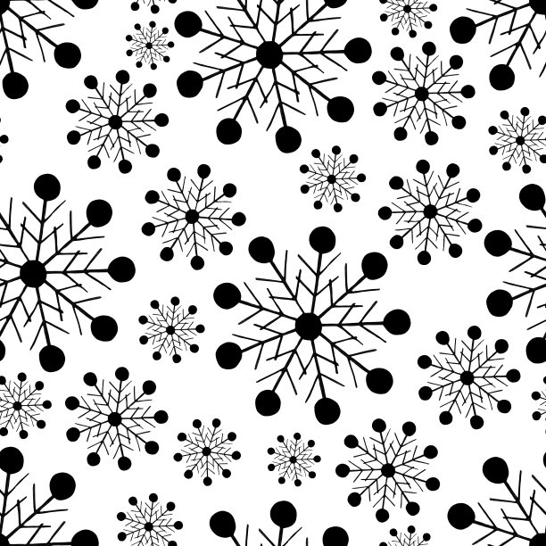 黑白无缝图案与手绘雪花。图片下载