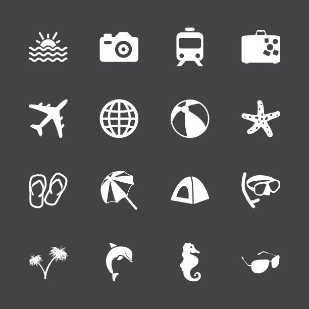 旅游和度假图标-白色系列| EPS10图片下载