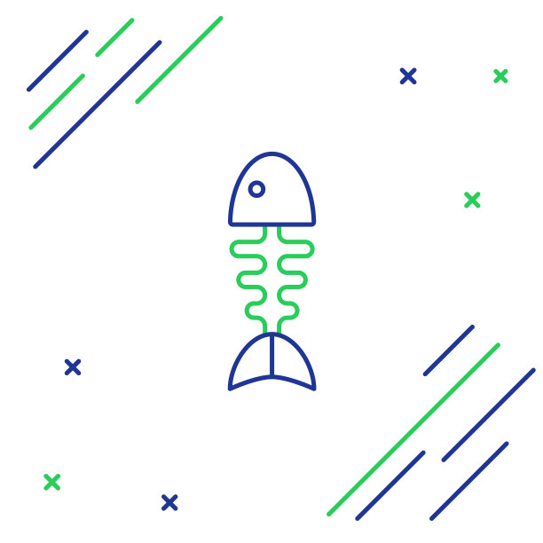 线鱼骨架图标孤立在白色背景。鱼骨头的迹象。色彩斑斓的轮廓的概念。向量图片下载