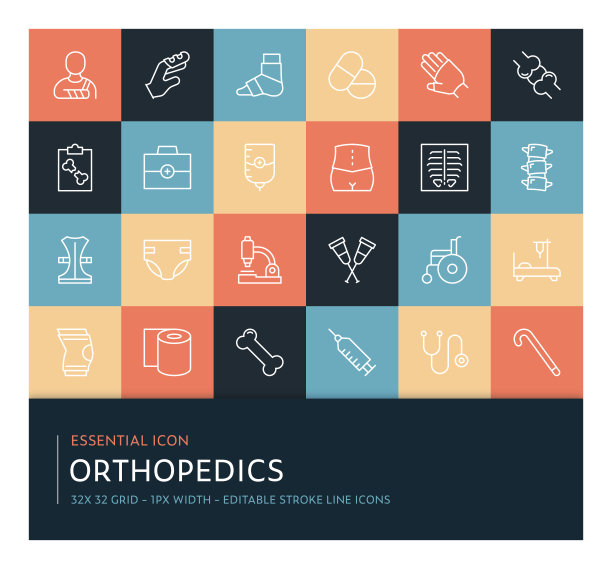 矫形外科可编辑的笔画线图标集合图片下载