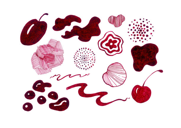 各种图形元素和点在暗红色的白色背景。图片下载