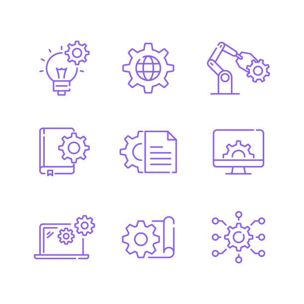 一组工程相关的线路图标。轮廓符号集合，可编辑的描边图片下载