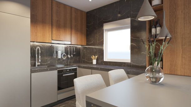 室内设计。体系结构。电脑生成的厨房图像。建筑可视化。3D渲染。图片下载