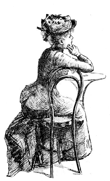 年轻优雅的女士坐在咖啡桌旁，手臂放在靠背上，侧视图片下载