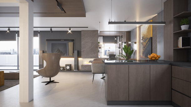 室内设计。体系结构。电脑生成的厨房图像。建筑可视化。3D渲染。图片下载