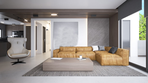室内设计。体系结构。电脑生成的客厅图像。建筑可视化。3D渲染。图片下载