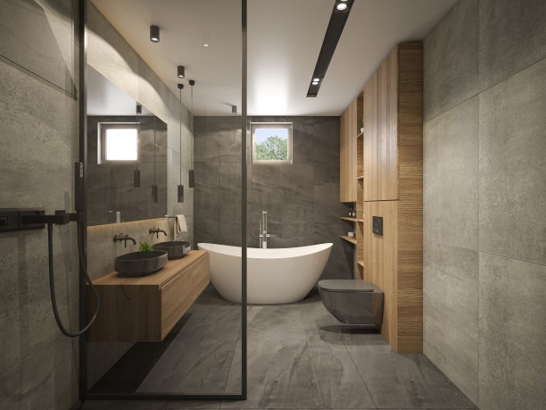 室内设计。体系结构。计算机生成的浴室图像。建筑可视化。3D渲染。图片下载