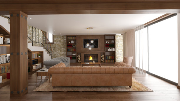 室内设计。体系结构。电脑生成的客厅图像。建筑可视化。3D渲染。图片下载