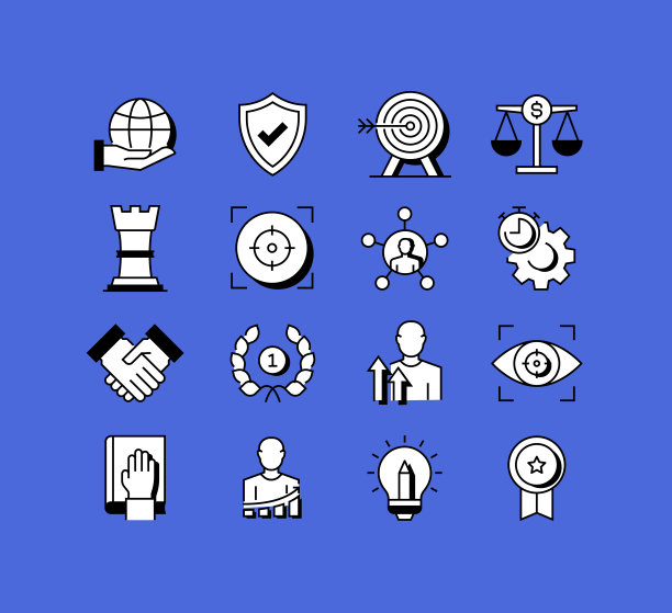 核心价值相关图标矢量集合。现代风格符号矢量插图图片下载