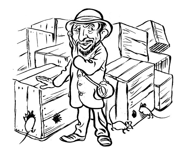 古董插图:拿着板条箱和老鼠的人图片下载